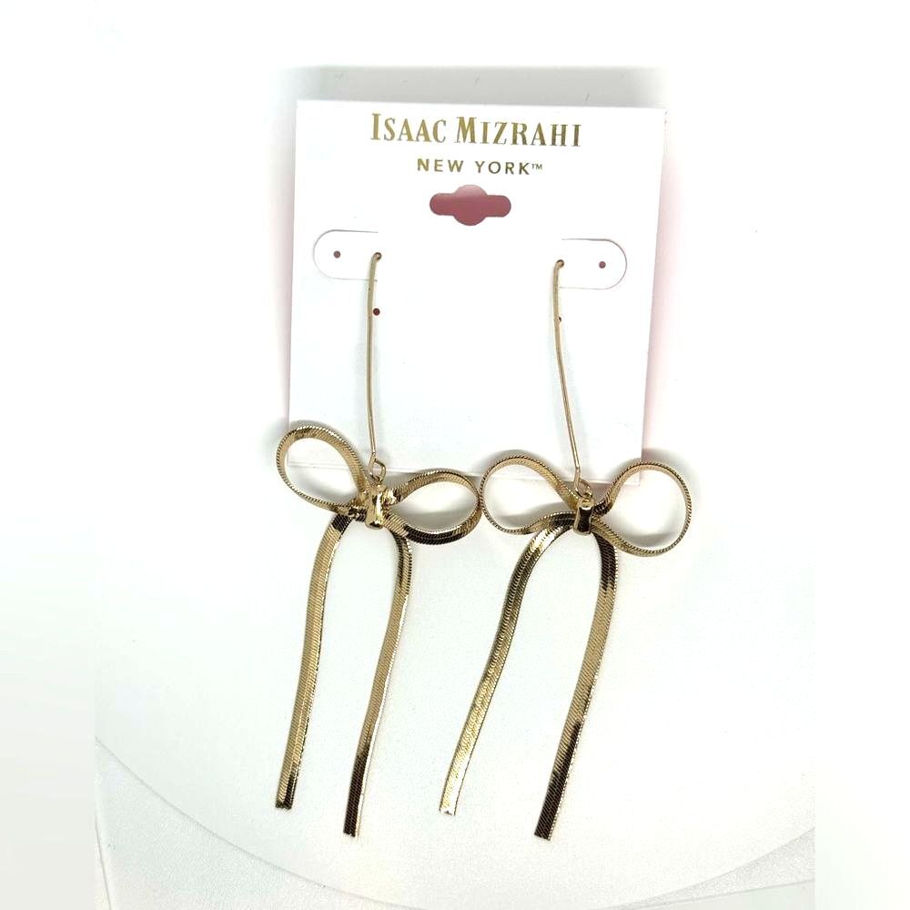 ISAAC MIZRAHI Gold Tone Dangling Bow Hook Earrings